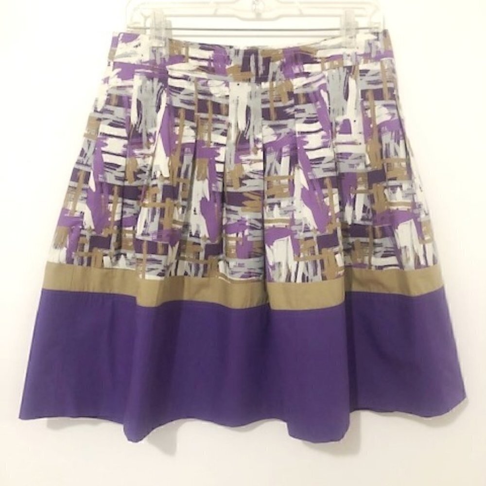 JH Collectibles Purple & Tan Pleated A-Line Skirt
